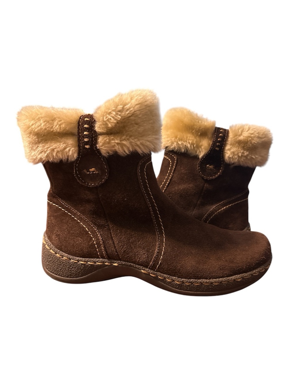 Baretraps Emily Brown Suede Faux Fur Ankle Boots Women's Size 8.5 EUC